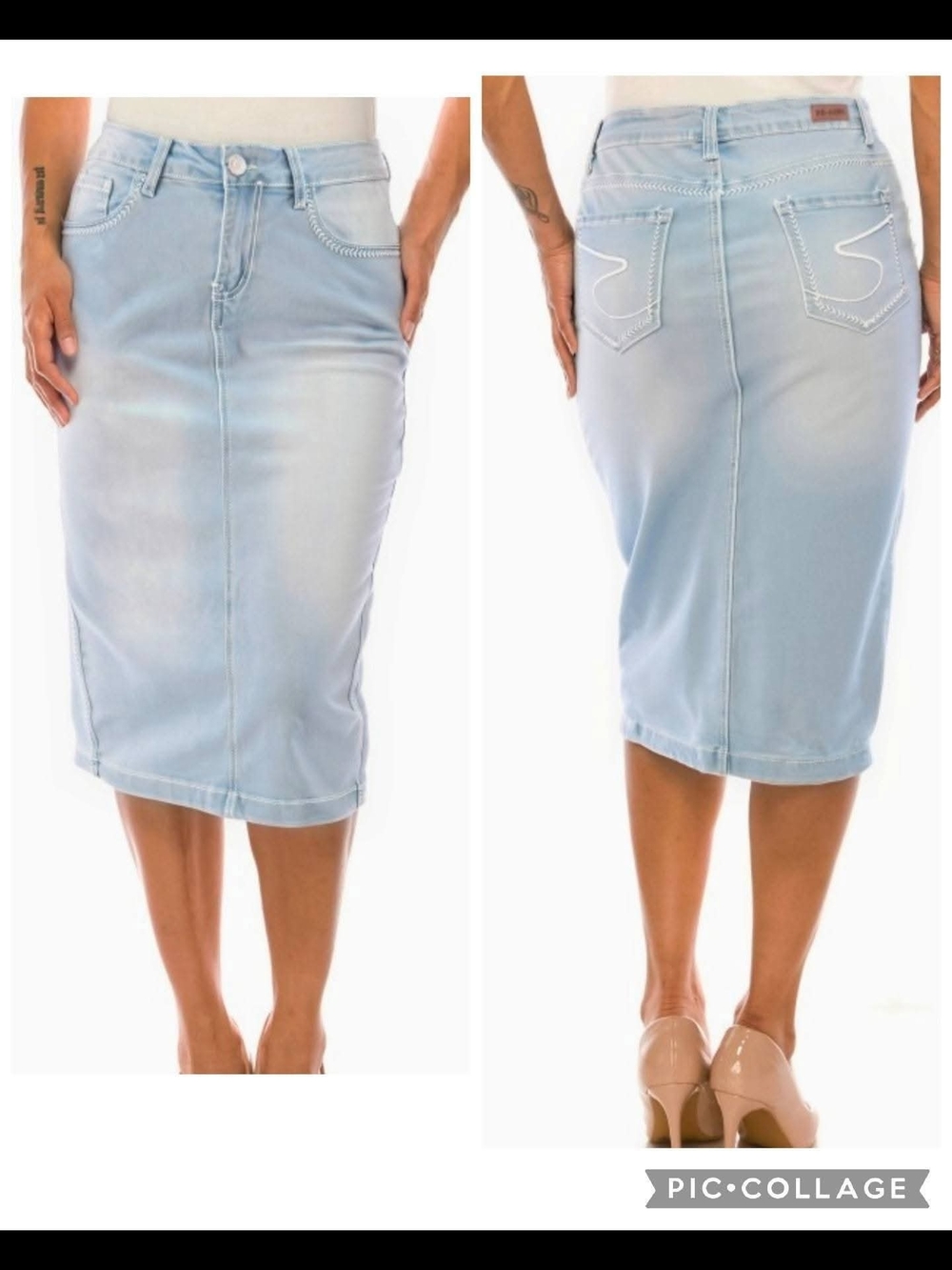 Light Blue Denim Pencil Skirt - Women’s Midi